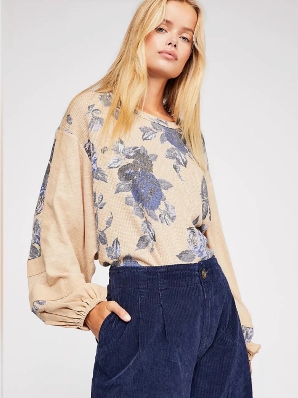 Free People $128 Flower Patch Long Sleeve Thermal Top